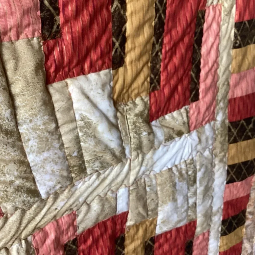NWT. Hand Crafted Quilt in Pumpkin, Apricot, Browns and Golds